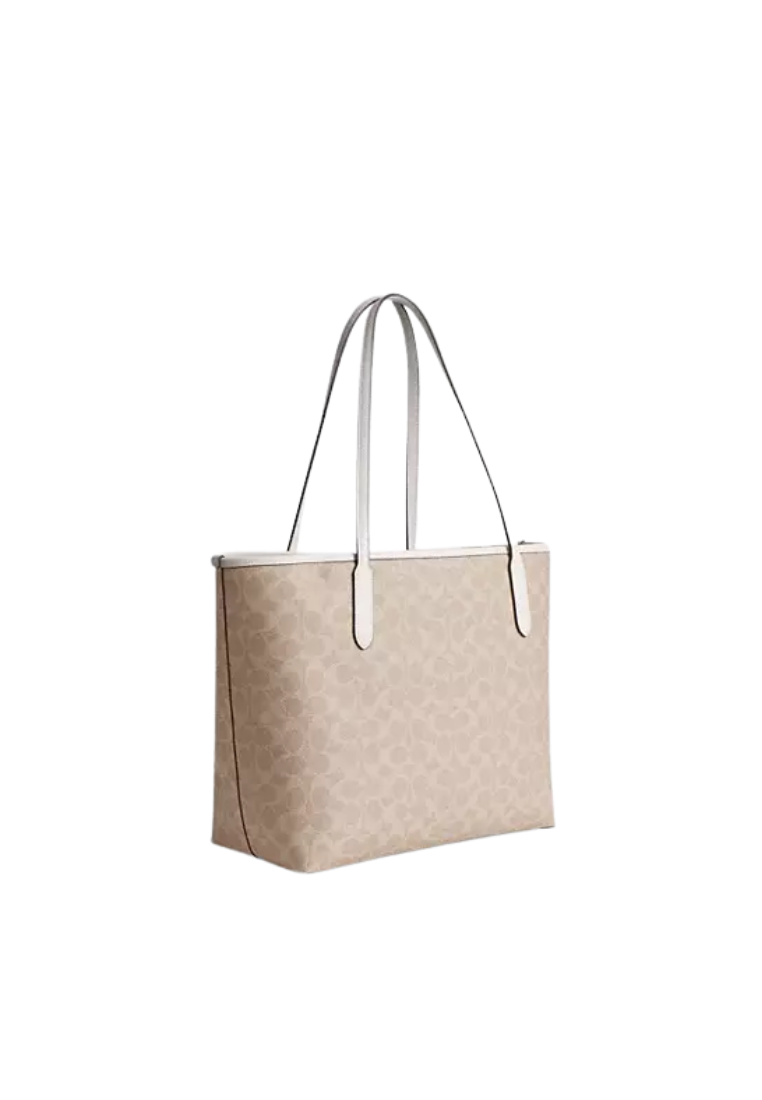 Coach City Tote Bag Signature Canvas In Sand Chalk CV976