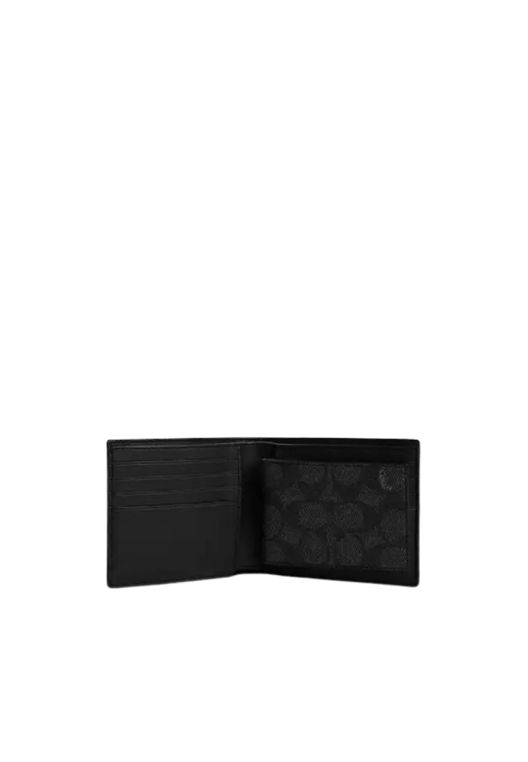 Coach Compact Wallet ID Varsity Signature In Charcoal Denim Chalk CW385