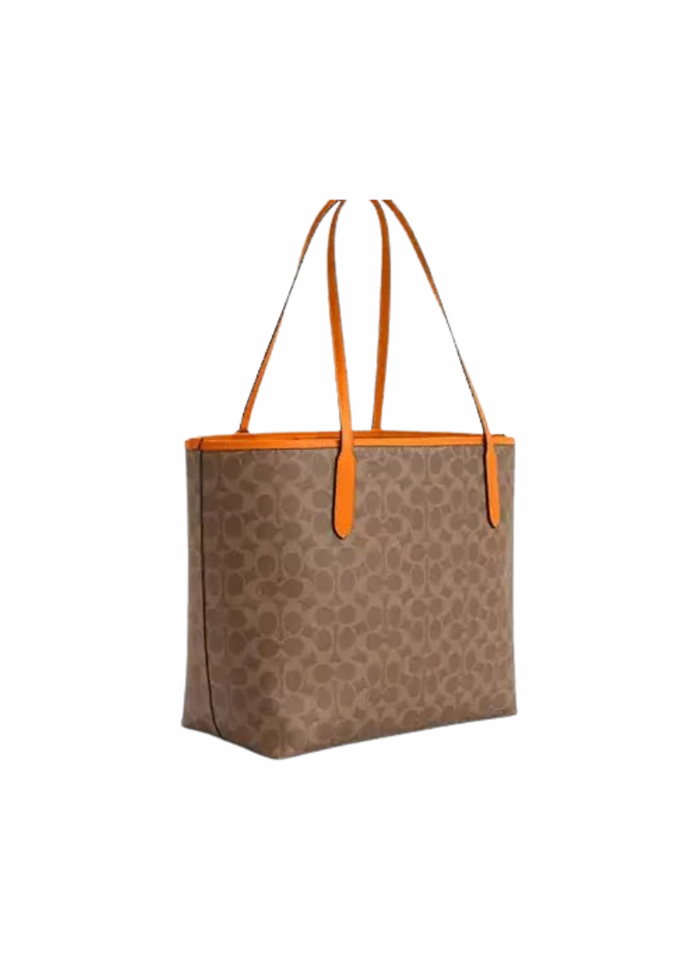Coach City In Signature Canvas With Star Charm Tote Bag In Tan Bright Mandarin CBH77