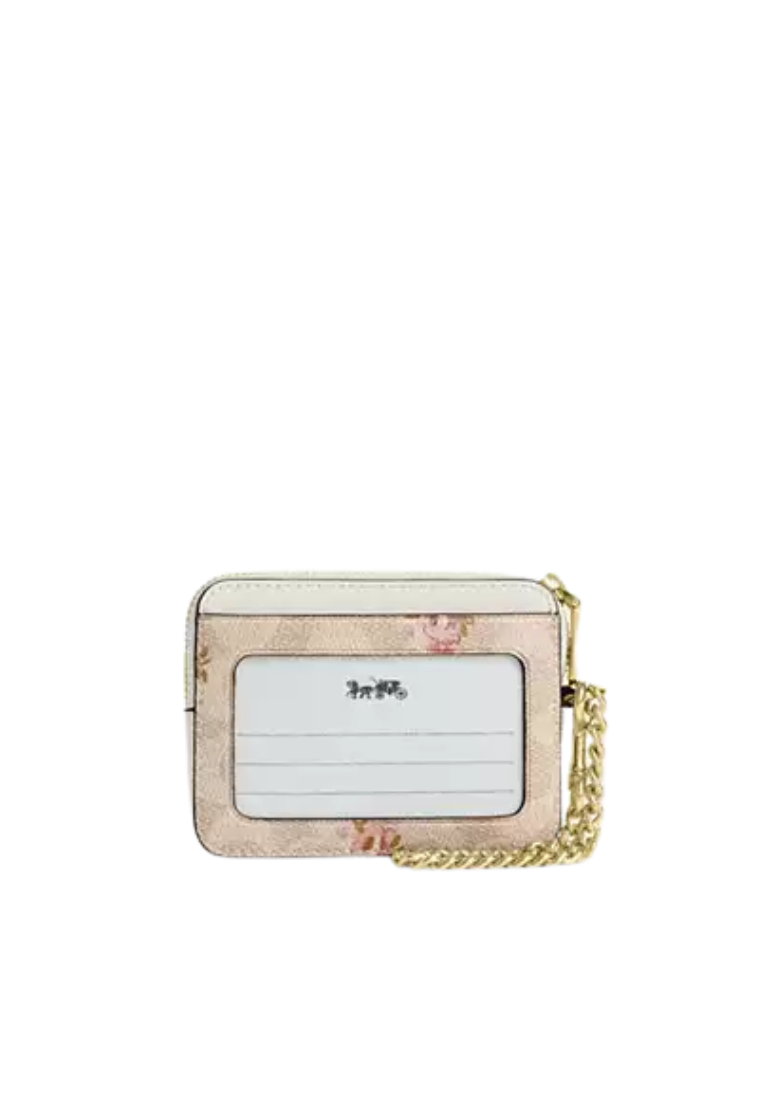 Coach Zip Signature Canvas With Floral Print Card Case In Sand Multi CAR25