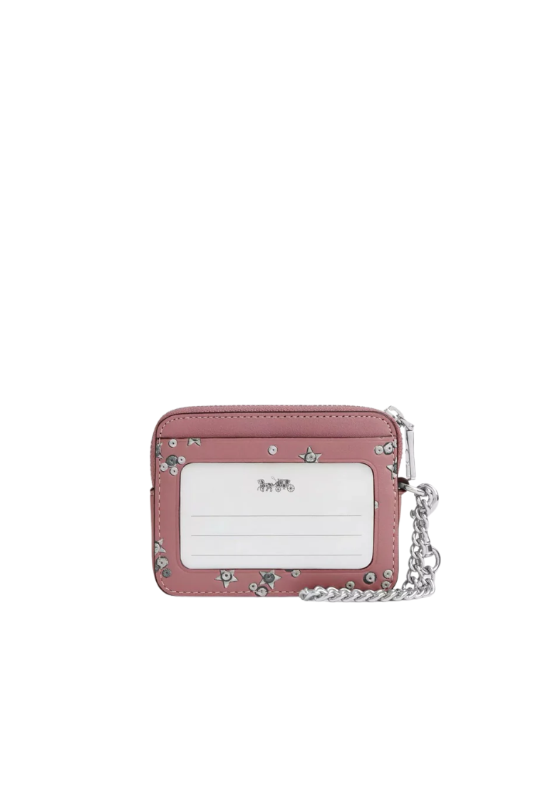 Coach Zip Card Case With Star Print In Dusty Pink Multi CCO26