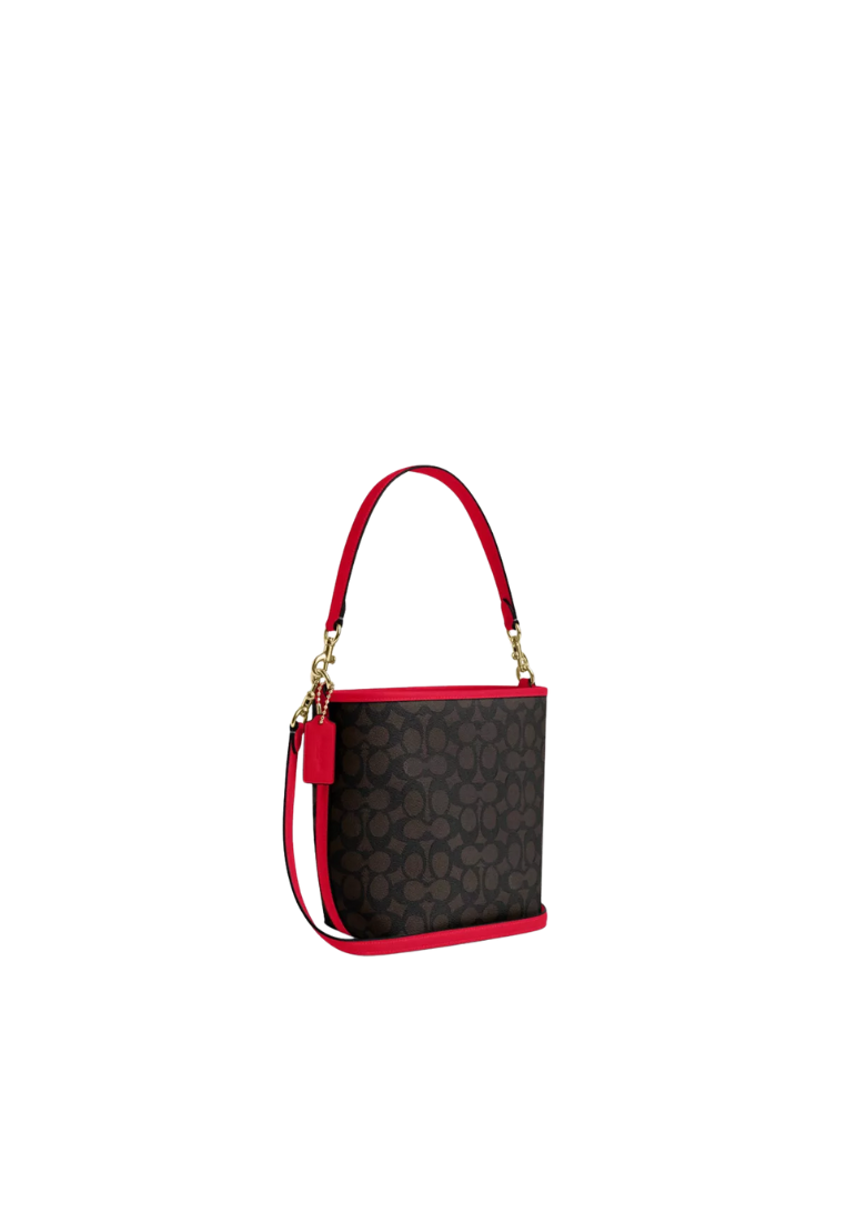 Coach City Bucket Bag Signature Canvas In Walnut Bold Red CT800
