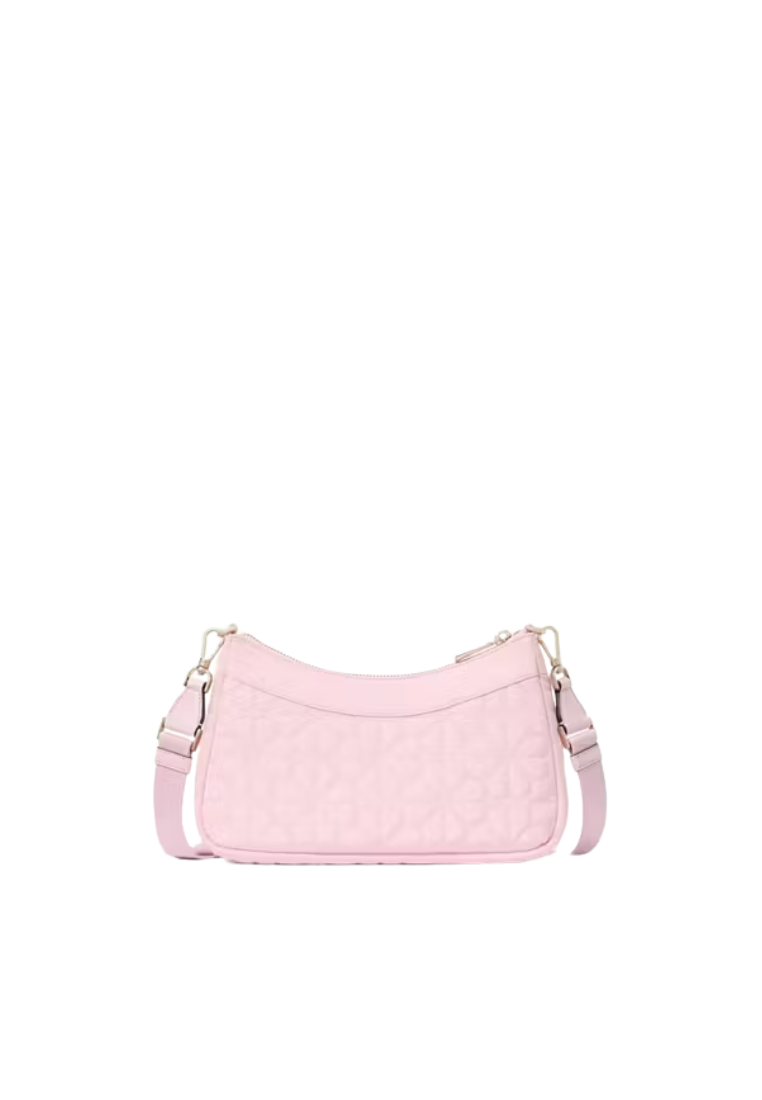 ( AS IS ) Kate Spade Spade Flower Quilted Nylon Convertible Shoulder Bag In Pink Horiz KK077