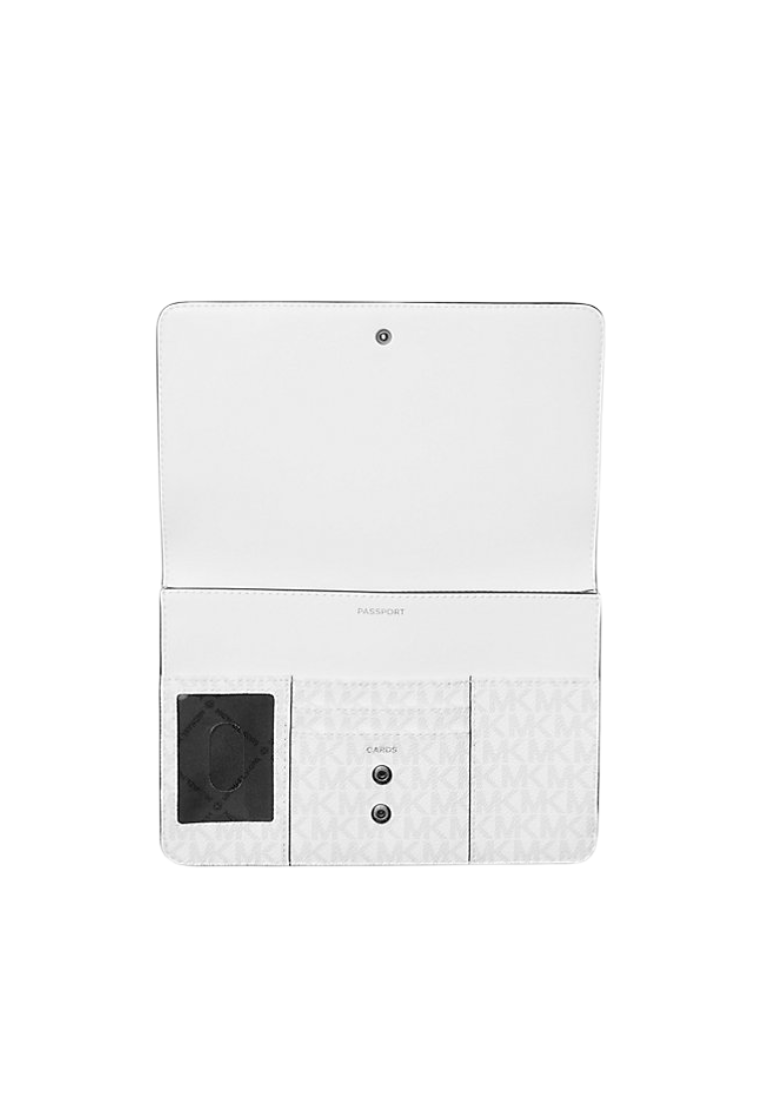 Michael Kors Cooper Large Embellished Signature Logo Passport Wallet In Bright White 36R5LC0F6B