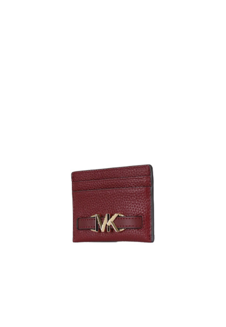 ( AS IS ) Michael Kors Reed Logo Card Case Pebbled Leather In Dark Cherry 35S3G6RD3L