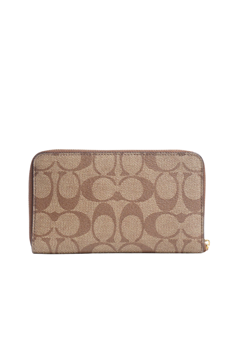 Coach Signature Medium Wallet ID Zip In Khaki Saddle Multi 88913