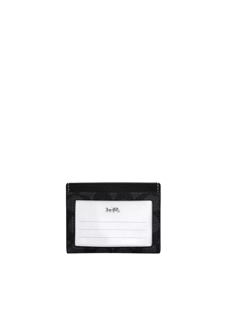 Coach Slim ID Card Case Signature Canvas In Charcoal Black CW366