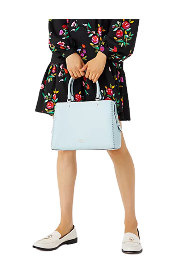 Kate Spade Leila Crossbody Bag Medium Triple Compartment Satchel In Dewy Blue KC605