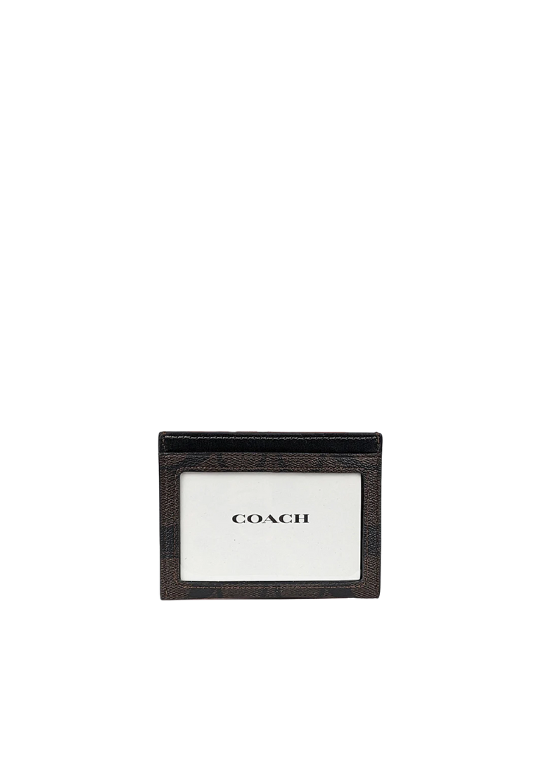 Coach Slim ID Card Case Signature Canvas With Robot Print In Walnut Multi CW929