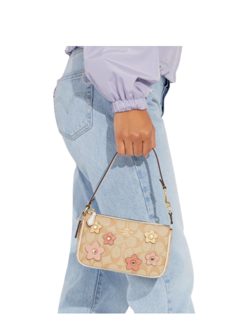 Coach Nolita CH619 In Signature Canvas With Floral Applique In Light Khaki Multi