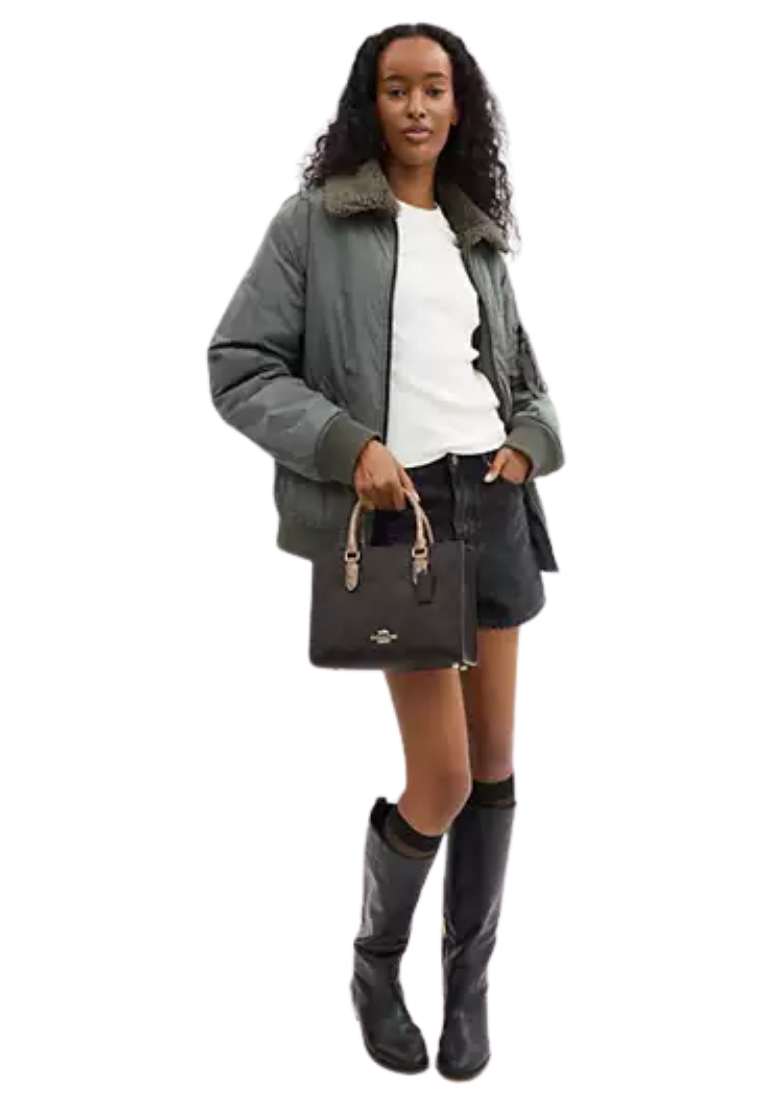 ( PREORDER ) Coach Maggie Small In Blocked Signature Canvas Tote Bag In Gold Walnut Tan CY676