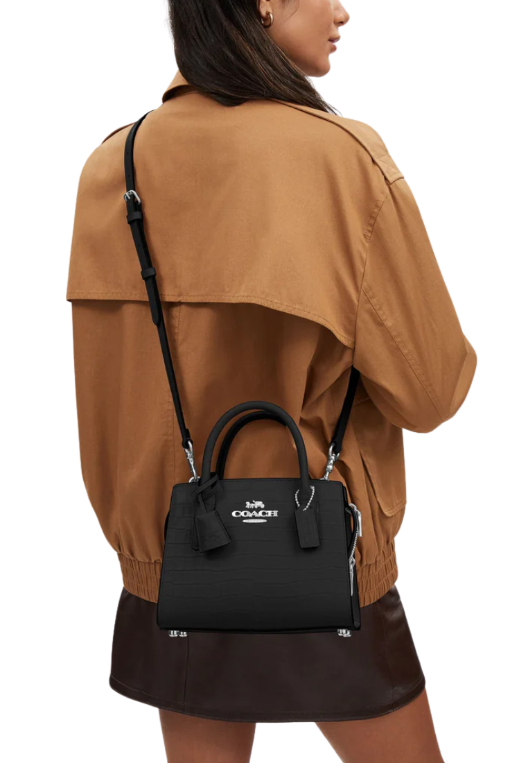 Coach Andrea Crocodile Embossed Carryall Bag In Black CR105