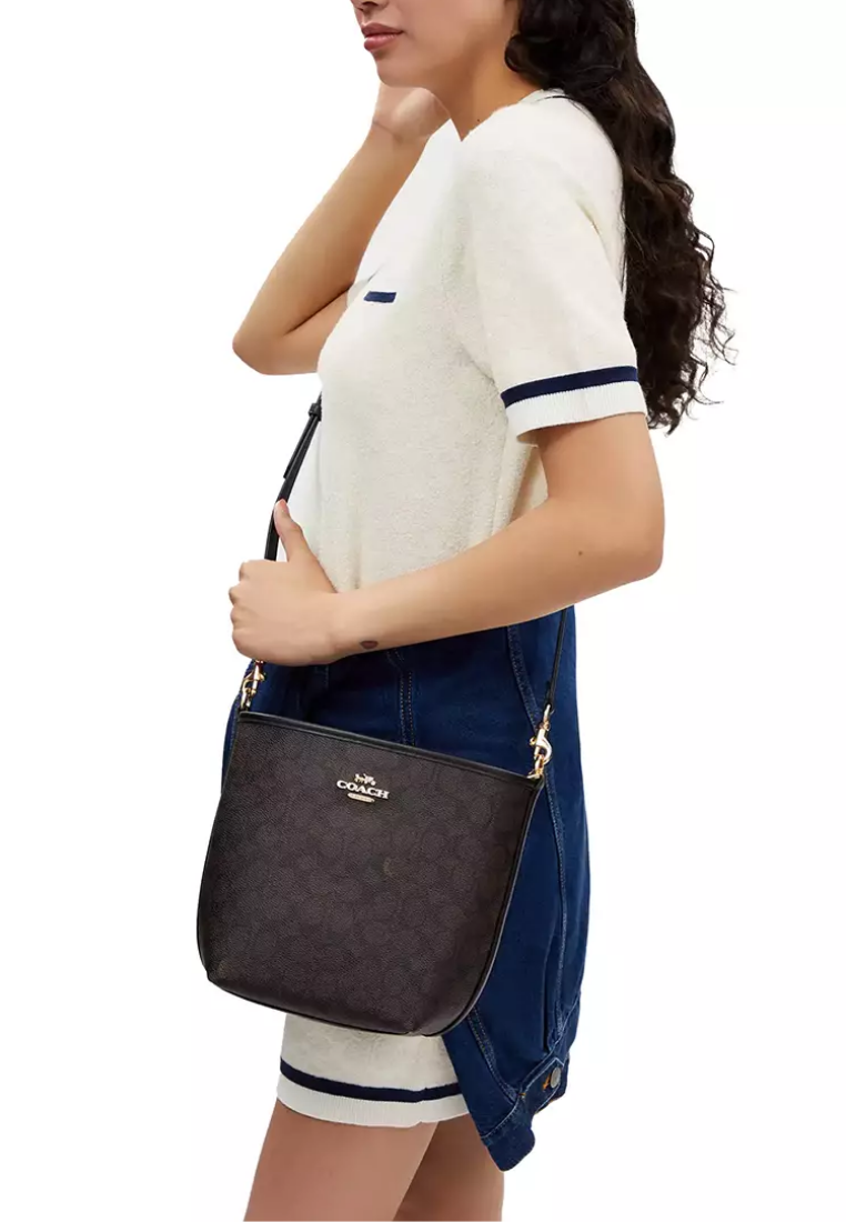 Coach City Bucket Bag Signature Canvas In Walnut Black CT800