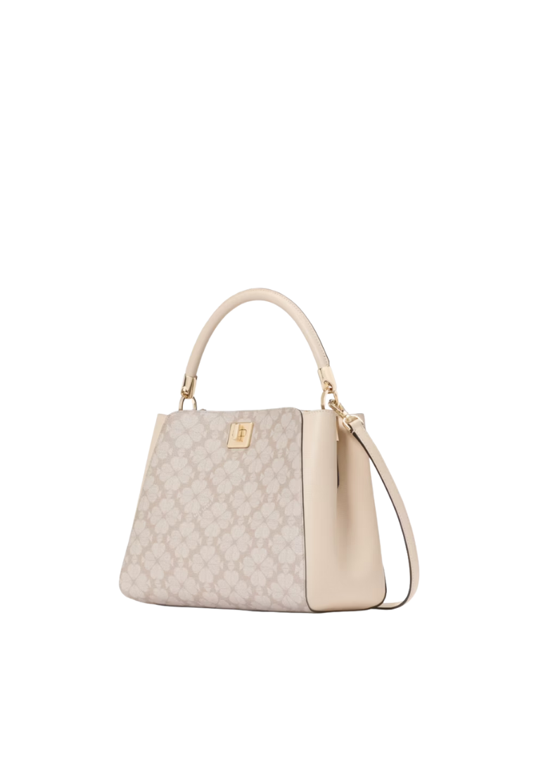 ( PREORDER ) Kate Spade Spade Flower Pvc Medium Top Handle Satchel In Dark Beige Multi KK998