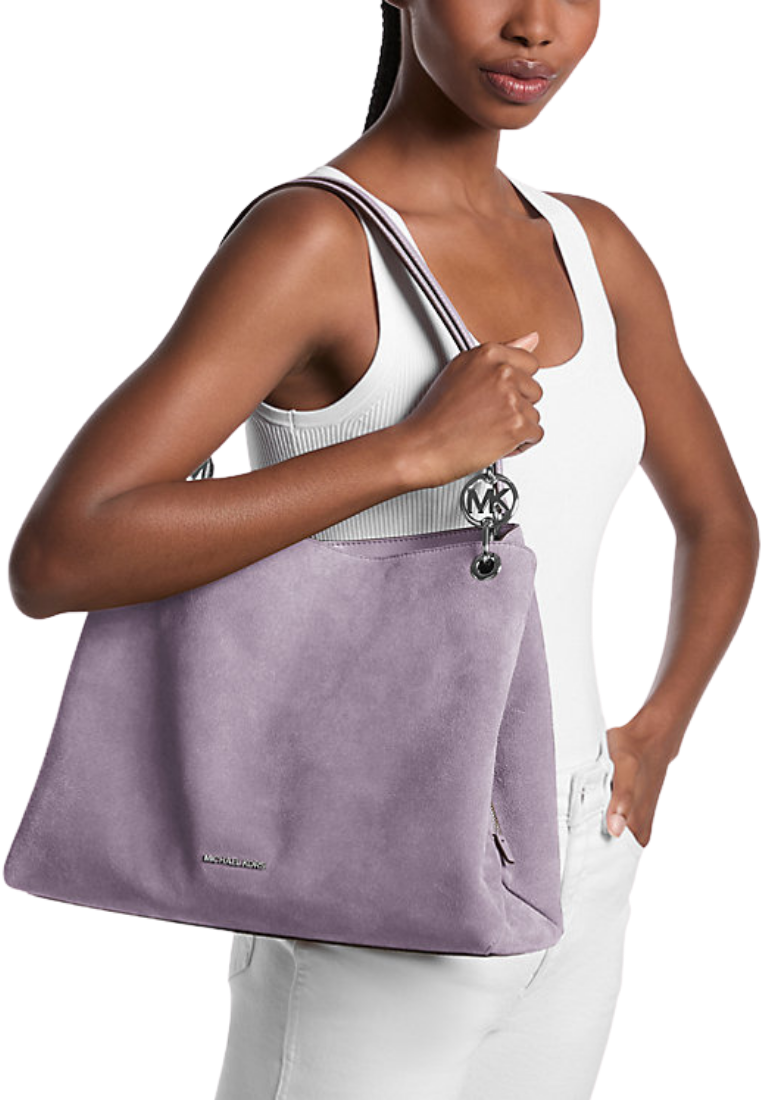 ( PREORDER ) Michael Kors Christina Large Suede Shoulder Bag In Light Quartz 35F5S8WE6S