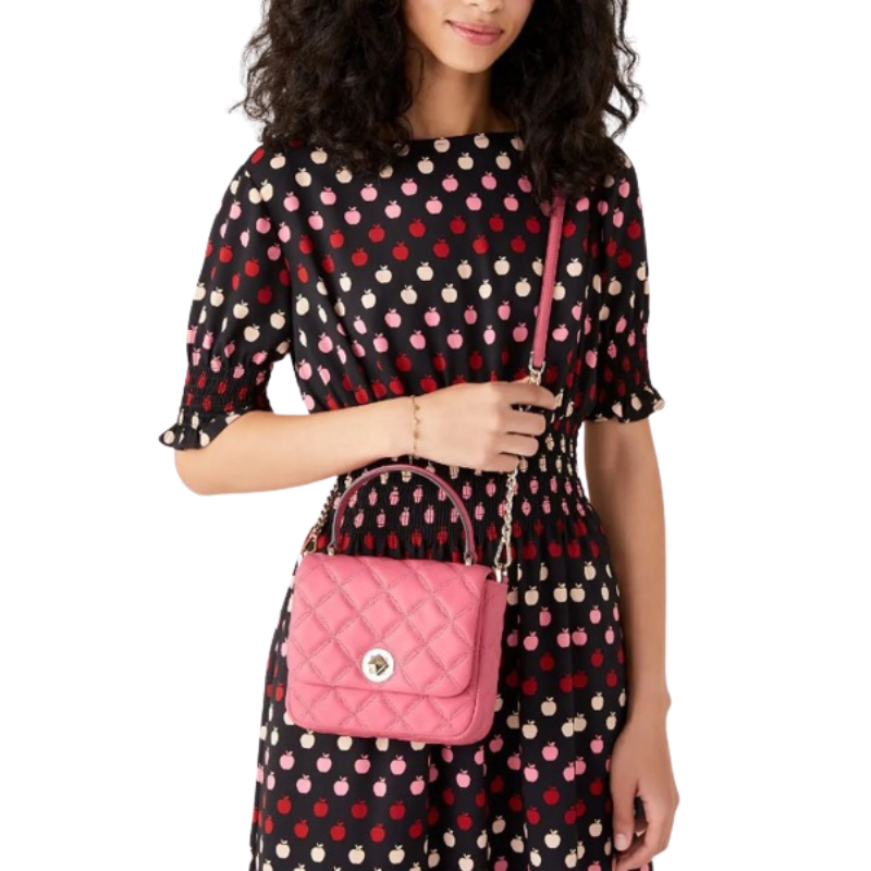 Kate Spade Natalia Quilted Leather Square K8162 Crossbody In Bright Blush