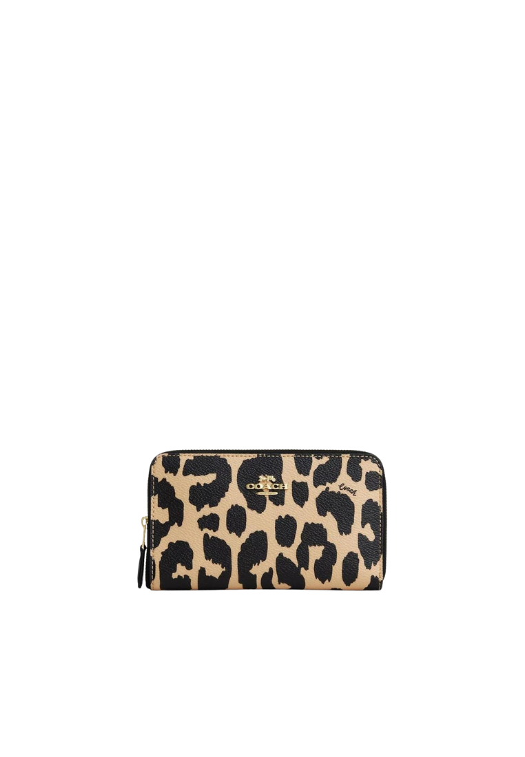Coach Medium Id Zip Wallet Leopard Print In Leopard Multi CW500