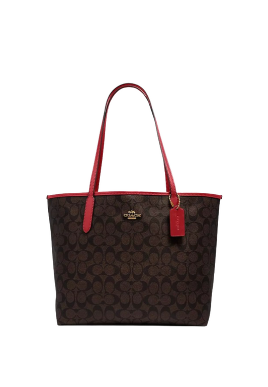 Coach Signature City 5696 Tote Bag In Brown 1941 Red