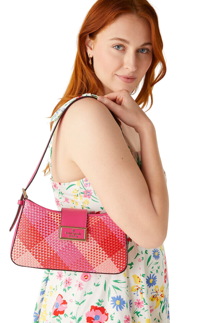 Kate Spade Reegan Woven Straw Small Shoulder Bag In Pink Multi KB711