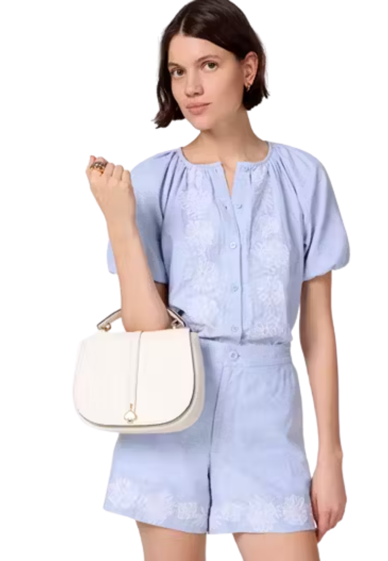 ( PREORDER ) Kate Spade Kayla Pebble Leather Saddle Bag In Meringue KL025