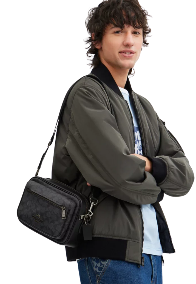 Coach Elias Crossbody Bag Signature Canvas In Charcoal Black CZ401