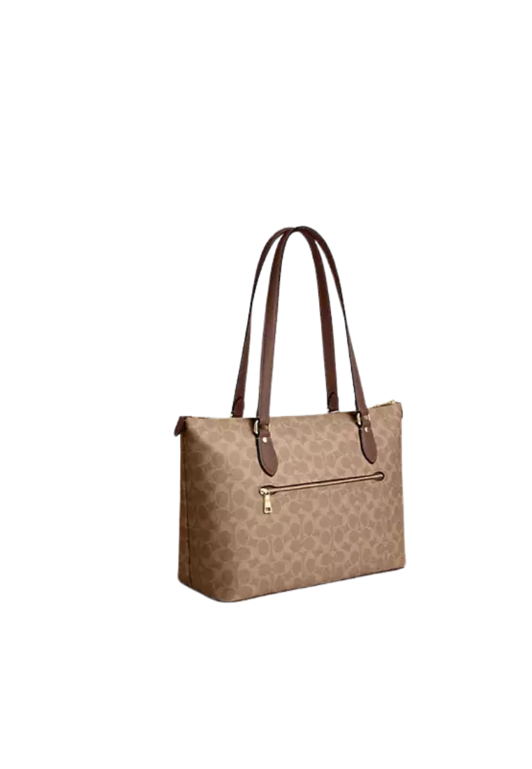 Coach Gallery Tote Bag Signature Canvas In Tan Brown CW381
