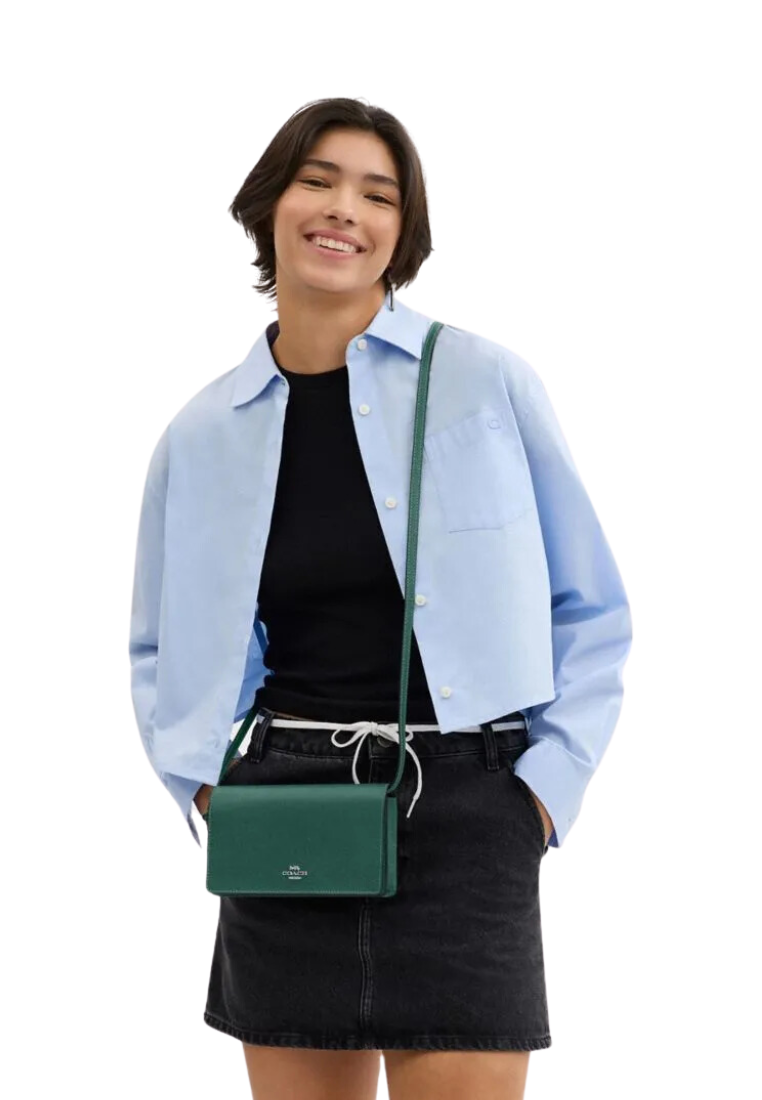 Coach Anna Foldover Clutch Crossbody Bag In Emerald Green CX592