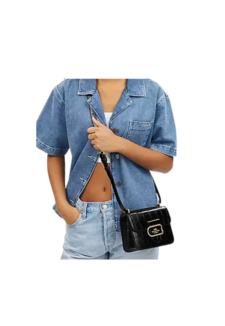 Coach Morgan Square Crossbody Bag Crocodile Embossed Leather In Black CN313