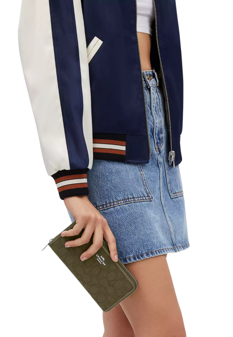 Coach Long Zip Around Wallet Signature Jacquard In Olive Drab CU150