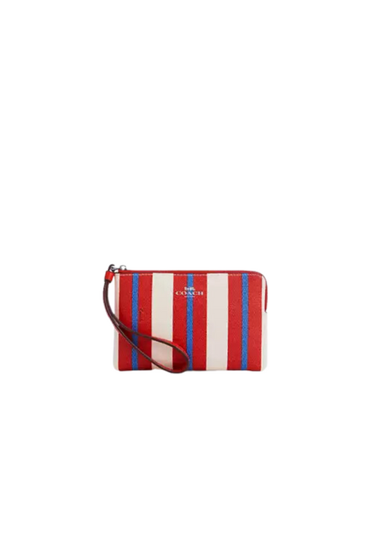 Coach Corner Zip Wristlet With Stripe Print In Chalk Multi CT990