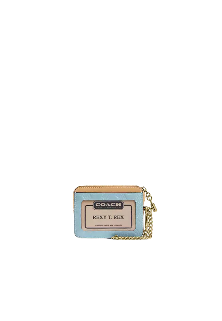 Coach Zip Card Case In Signature Leather With Charm In Light Blue CFA36
