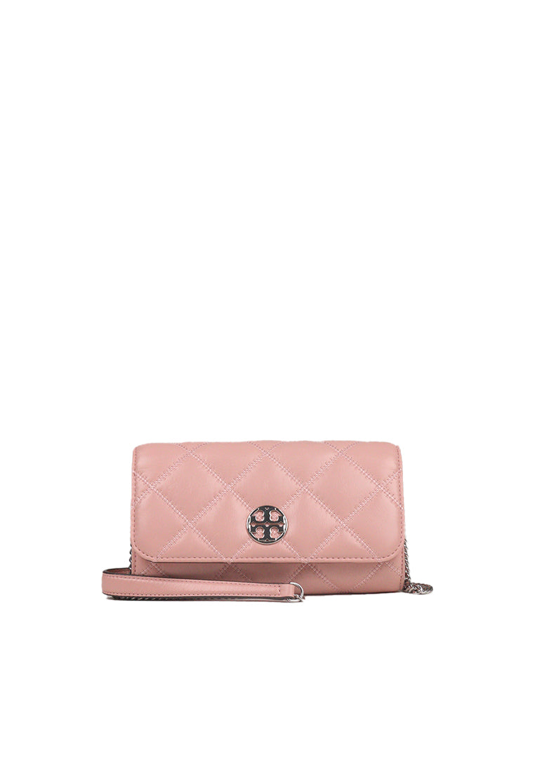 AS IS ) Tory Burch Willa Crossbody Glazed Chain Wallet In Rose Sache –  Fashrevo