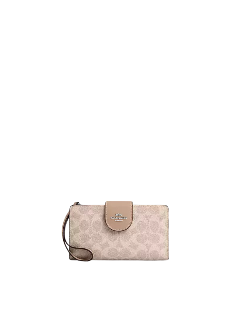 Coach Phone Wallet Signature Canvas In Sand Taupe CW780