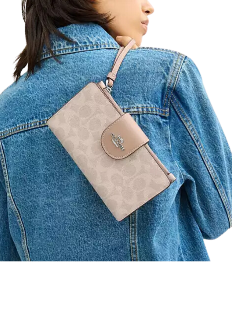 Coach Phone Wallet Signature Canvas In Sand Taupe CW780