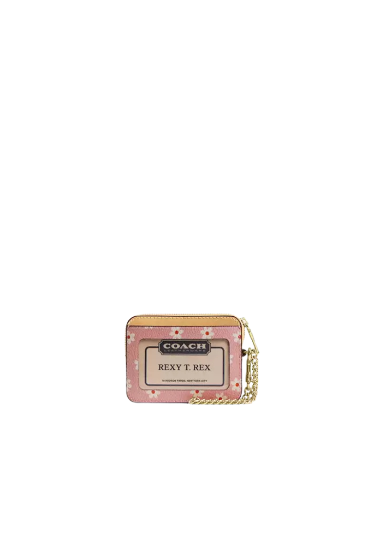 Coach Zip Card Case Floral Print In Pink Multicolour CFA37