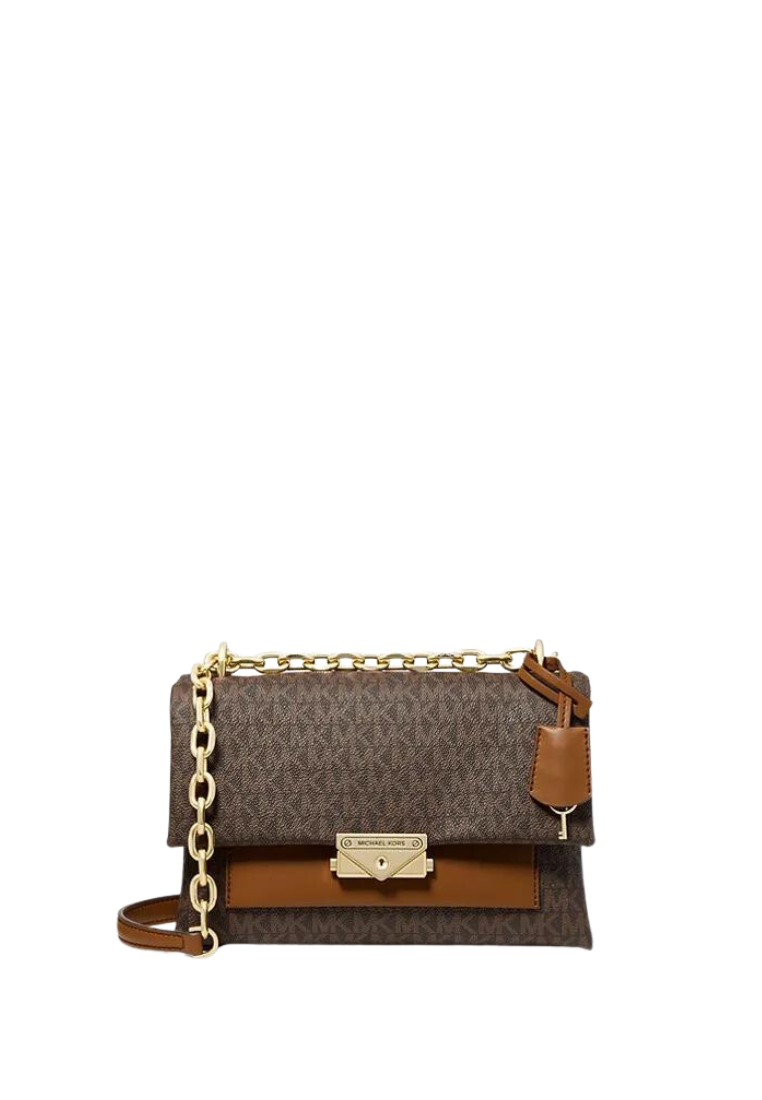 Michael Kors Cece 35F2G0EF8B Medium Flap Pkt Shoulder Bag in Signature In Brown