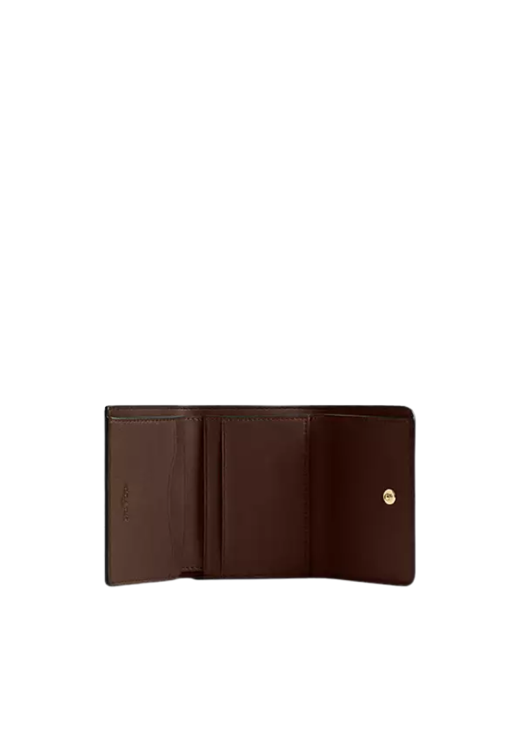 ( AS IS ) Coach Card Holder Wallet In Blocked Signature Canvas In Walnut Tan CZ446