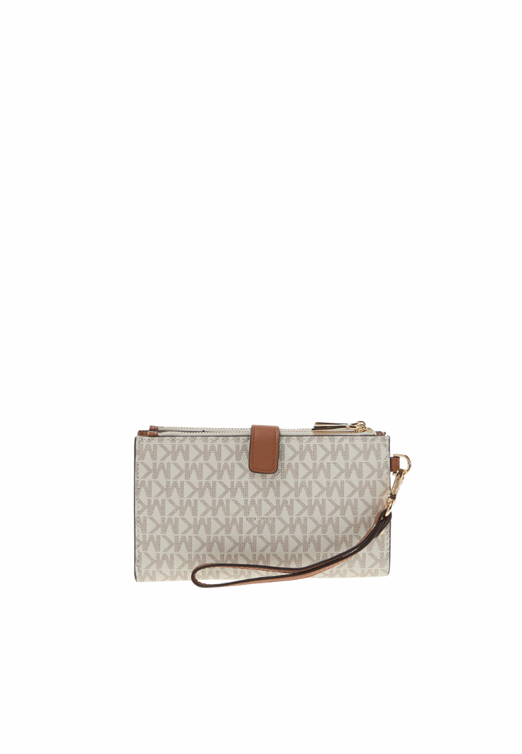 Michael Kors Jet Set Travel 35F8GTVWOB Large Double Zip Wristlet Wallet Signature In Vanilla