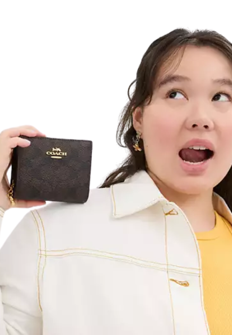 Coach Snap Wallet Signature Canvas In Walnut Black CW789