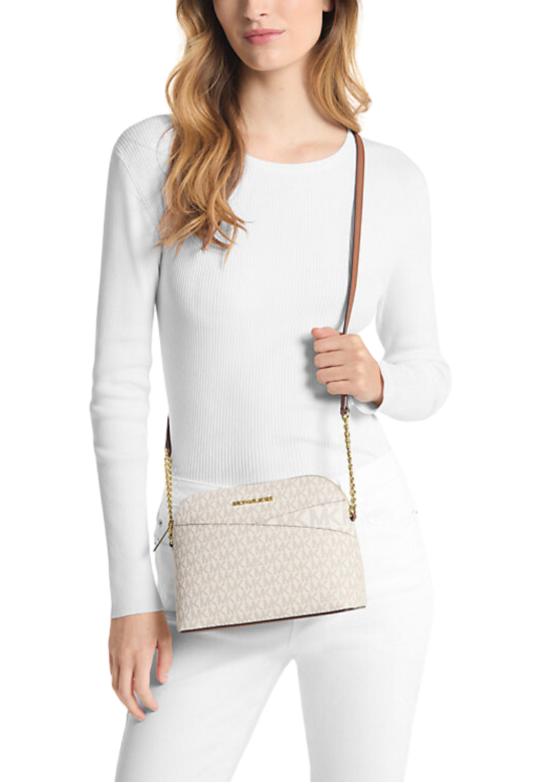 Michael Kors Medium Signature Dome 35F1GTVC6B Crossbody Jet Set Travel Bag In Vanilla