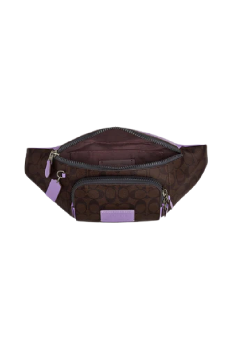 Coach Track Belt Bag Colorblock Signature Canvas In Mahogany Iris CL413