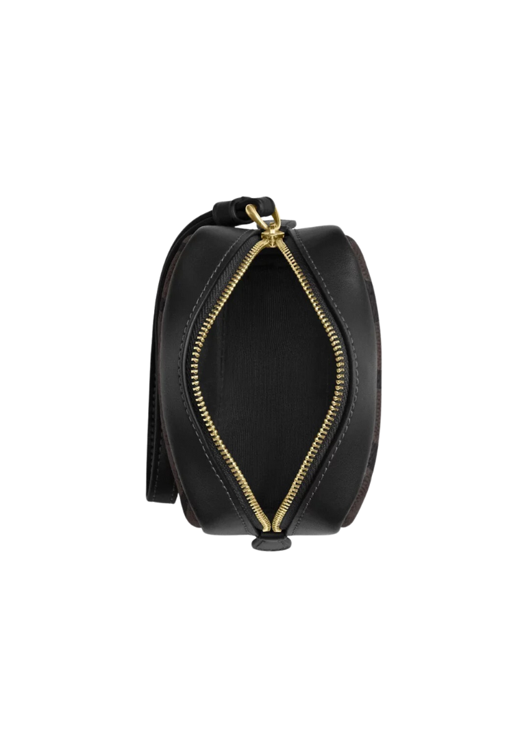 Coach Pouch Wristlet Signature Canvas In Walnut Black CW907