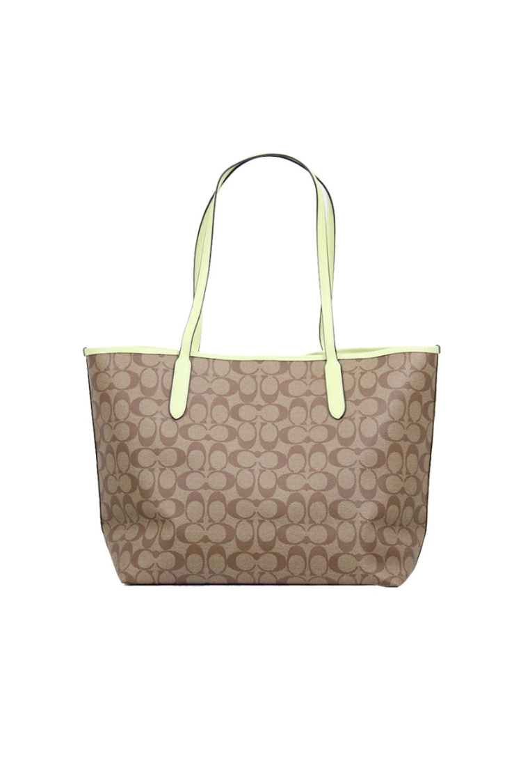Coach Signature City Tote Bag In Khaki Pale Lime 5696