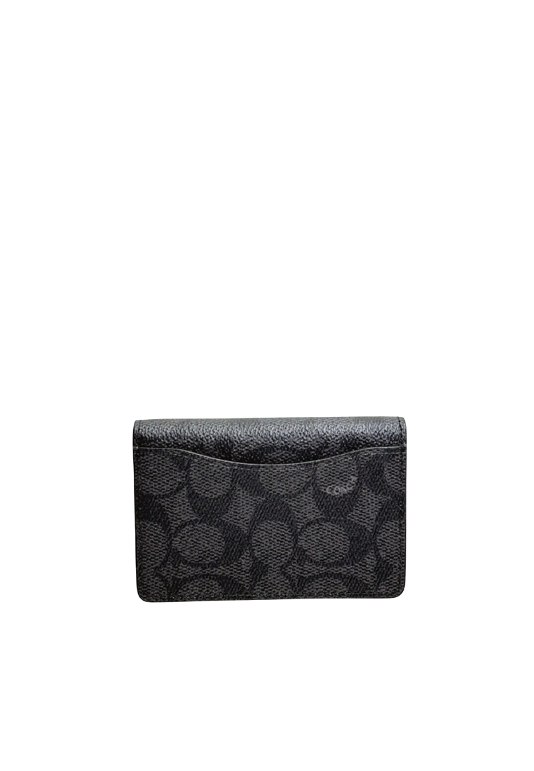 Coach ID Card Case In Signature Canvas In Charcoal Black CW367