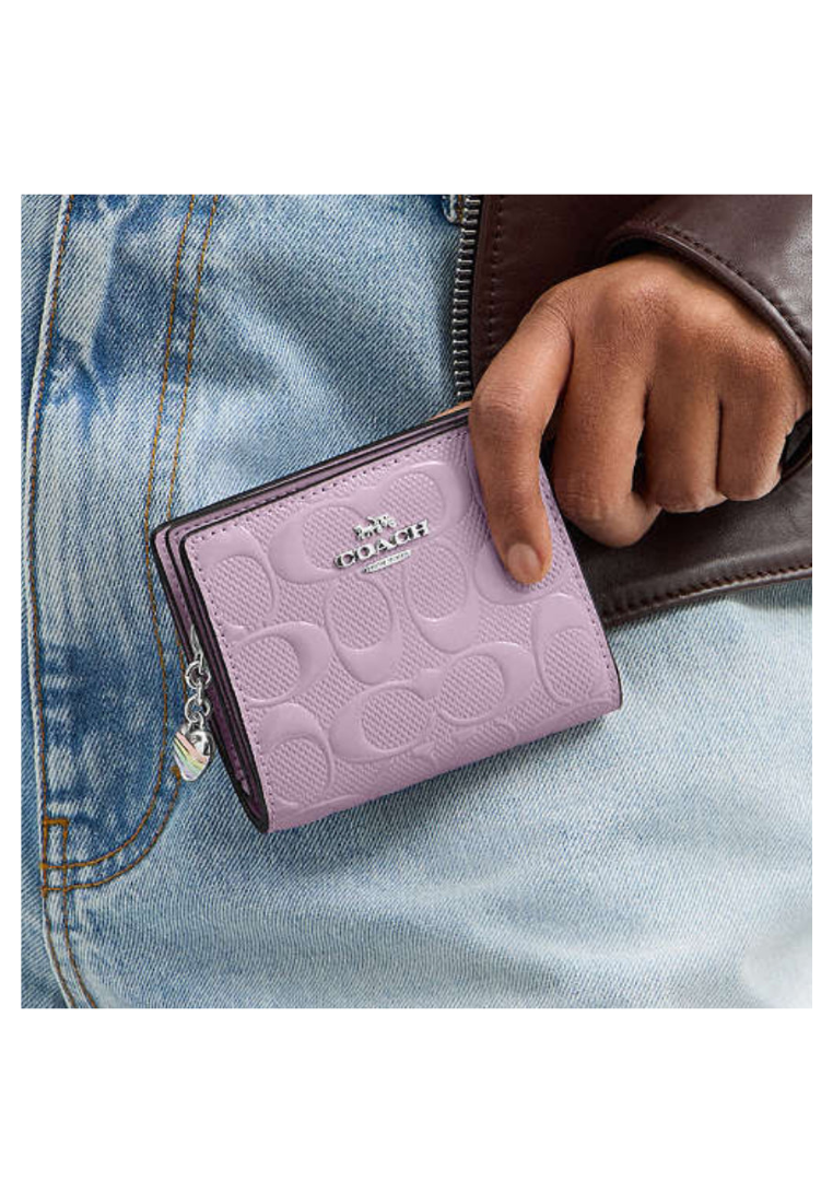 Coach Snap Wallet In Signature Leather With Heart Charm In Light Violet CDF21