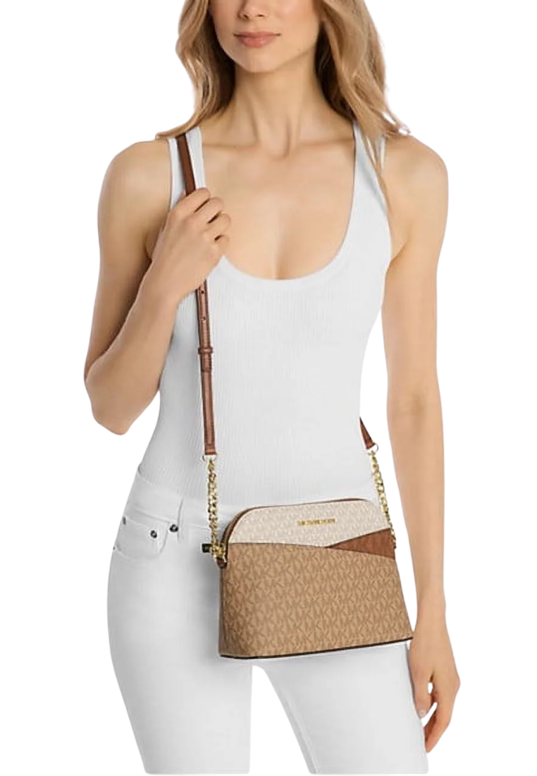 Michael Kors Jet Set Travel Medium Dome Color-Block Crossbody Bag In Camel Multi 35S5GTVC6B