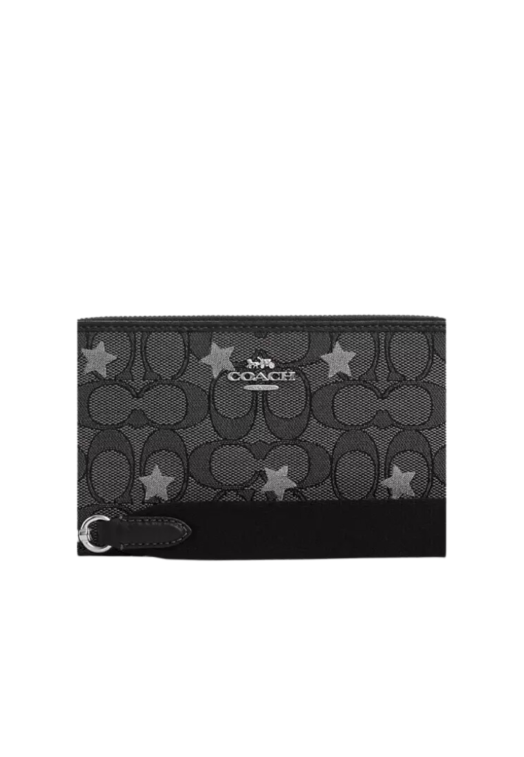 Coach Dempsey Wristlet In Signature Jacquard With Star Embroidery In Smoke Black Multi CP414