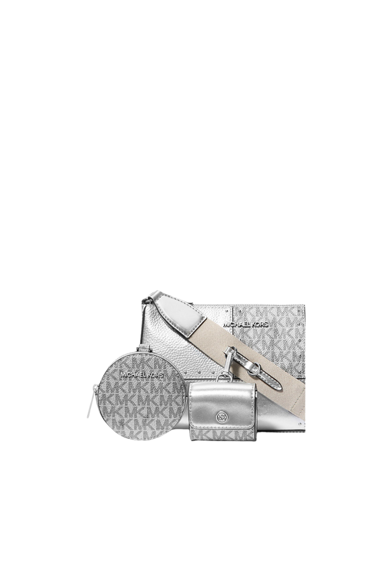 Michael Kors Jet Set Travel Crossbody Bag Small Metallic Patchwork And Signature Logo In Silver 35R5Stvc1M