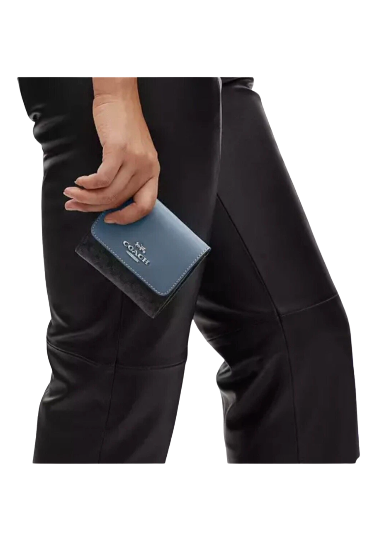 Coach Trifold Wallet Colorblock Micro Signature Canvas In Graphite Light Mist CF369