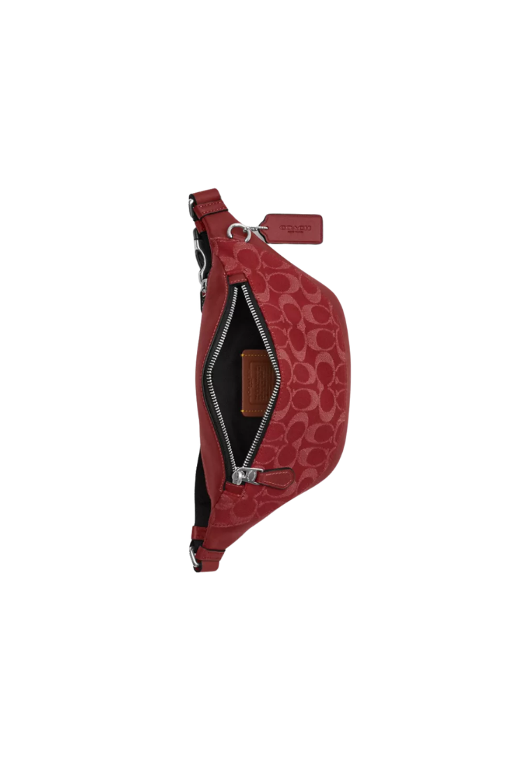 Coach Warren Mini Belt Bag In Signature Denim In Ruby Red CAJ43